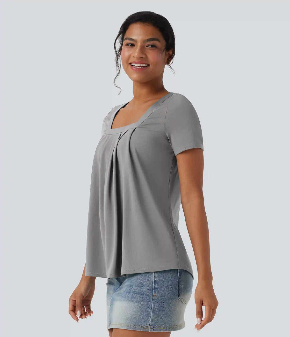 Square Neck Short Sleeve Casual Blouse