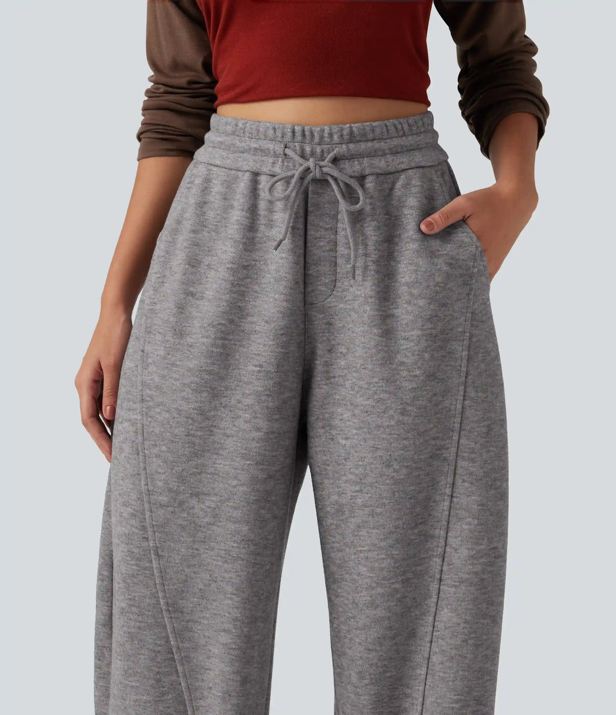 High Waisted Drawstring Barrel Leg Casual Pants with Pockets