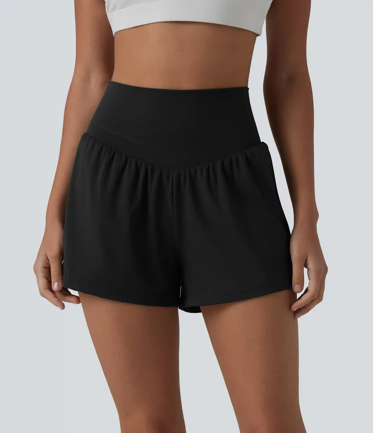 SoftlyZero™ Airy High Waisted Crossover Back 2-in-1 InstantCool Yoga Shorts with Pocket