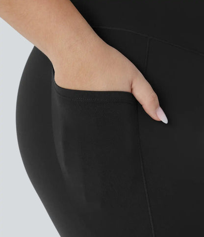 SoftlyZero™ High Waisted Crossover Pocket Capri Yoga Plus Size Leggings