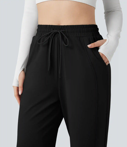 High Waisted Drawstring Straight Leg Yoga Pants with Pockets