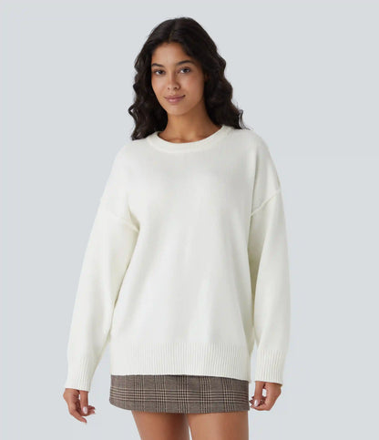 Round Neck Dropped Shoulder Long Sleeve Casual Sweater