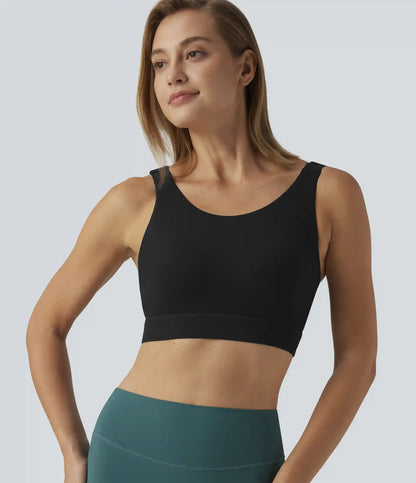 Halara UltraSculpt™ Medium Support Round Neck Contrast Mesh Running Sports Bra with Built-in Bra