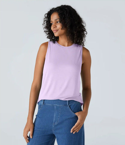 Ribbed Round Neck Basic Casual Tank Top