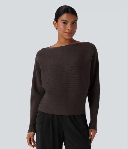 Boat Neck Batwing Sleeve Casual Sweater