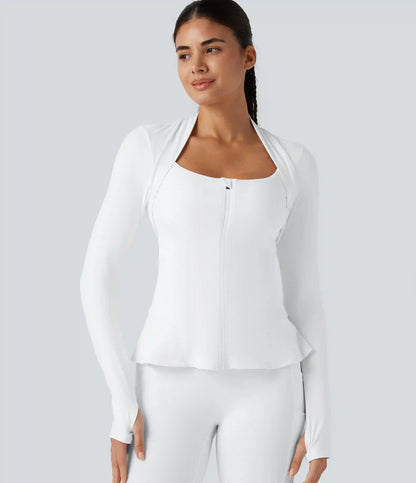Halara UltraSculpt™ Push-Up Long Sleeve Thumb Hole Zipper Ruffle Hem Yoga Curvy Jacket