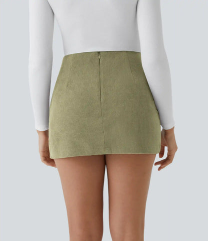 High Waisted 2-in-1 A Line Mini Corduroy Casual Skirt