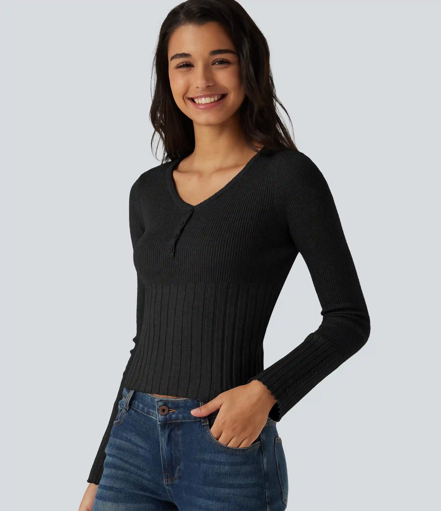 V Neck Long Sleeve Casual Sweater