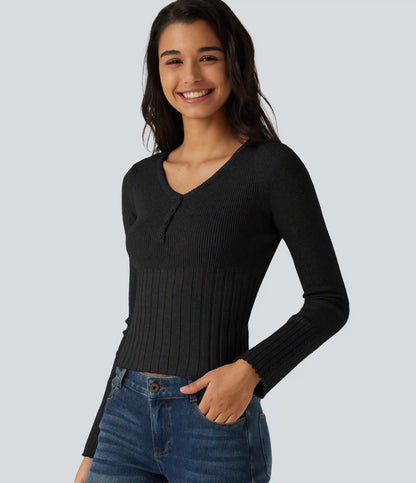 V Neck Long Sleeve Casual Sweater