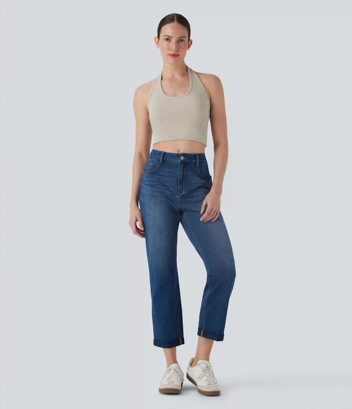 Halara Flex™ Mid Rise Straight Leg Washed Casual Jeans with Pockets