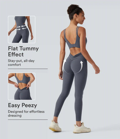 Halara UltraSculpt™ Non-Removable Pad Tummy Control Butt Lifting Ruched Yoga Jumpsuit with Pockets-Easy Peezy Edition