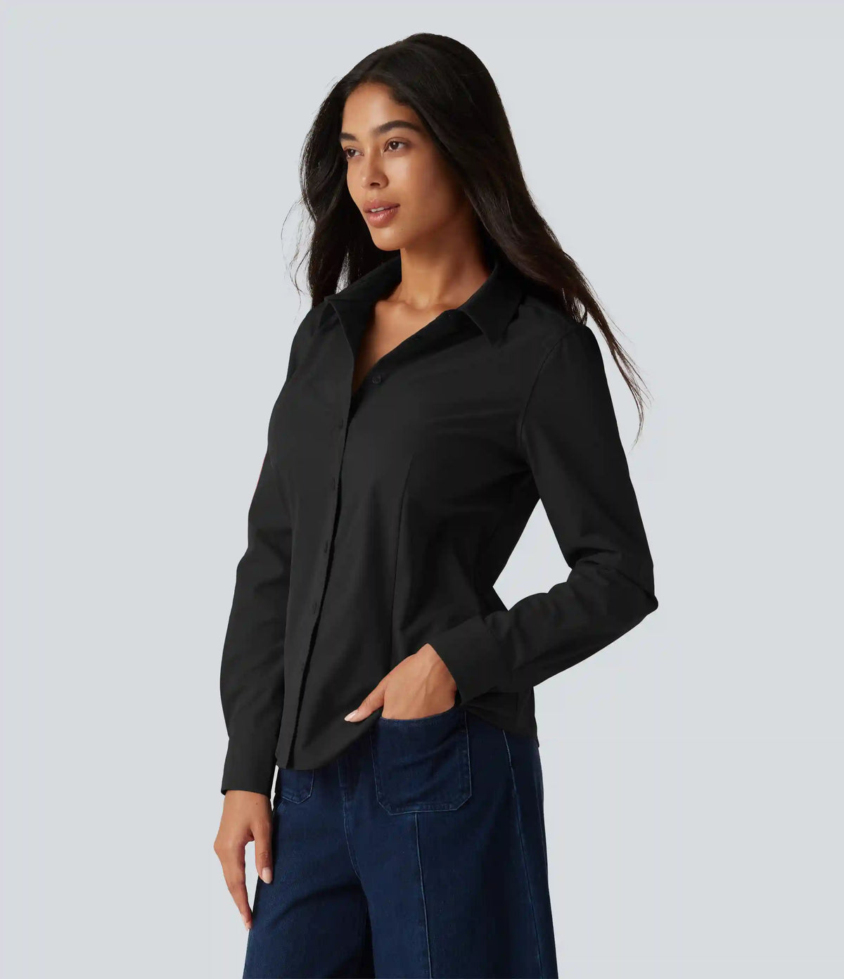 Long Sleeve Curved Hem Work Shirt
