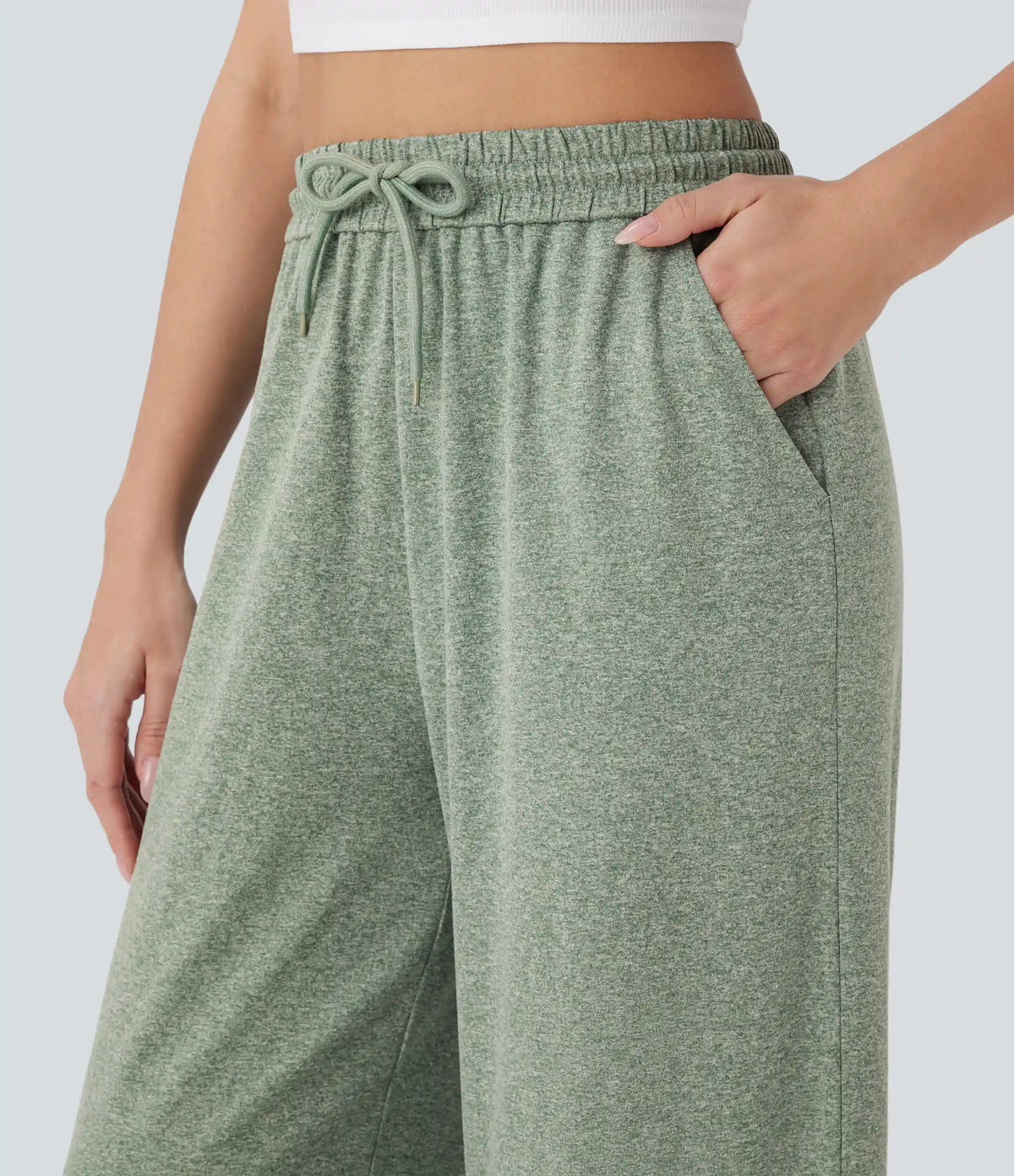 High Waisted Drawstring Pocket Wide Leg Baggy Casual Pants