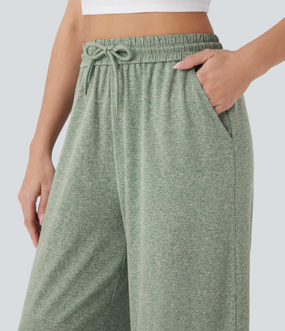 High Waisted Drawstring Pocket Wide Leg Baggy Casual Pants