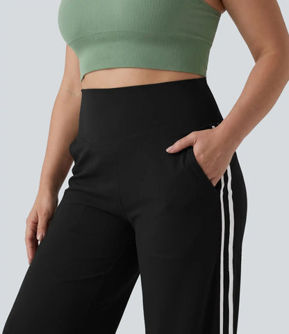 Plus Size Halara UltraSculpt™ High Waisted Tummy Control Color Block Stripes Yoga Baggy Pants with Pockets
