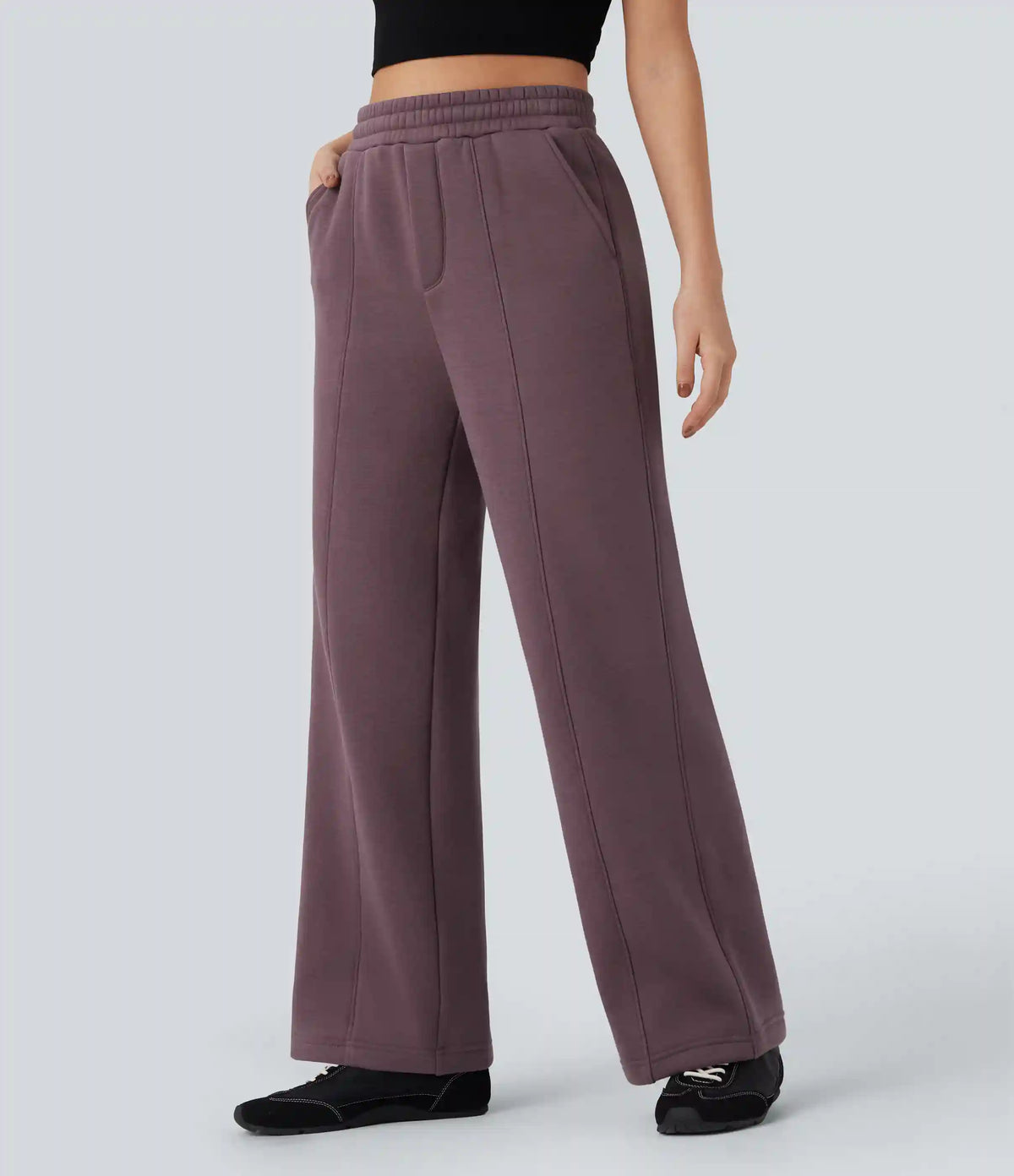 High Waisted Drawstring Straight Leg Fleece Casual Cotton Pants with Pockets