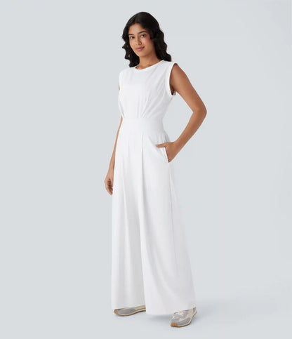 SoftlyZero™ QuickDry Round Neck Sleeveless Keyhole Pocket Yoga Jumpsuit-Easy Peezy Edition