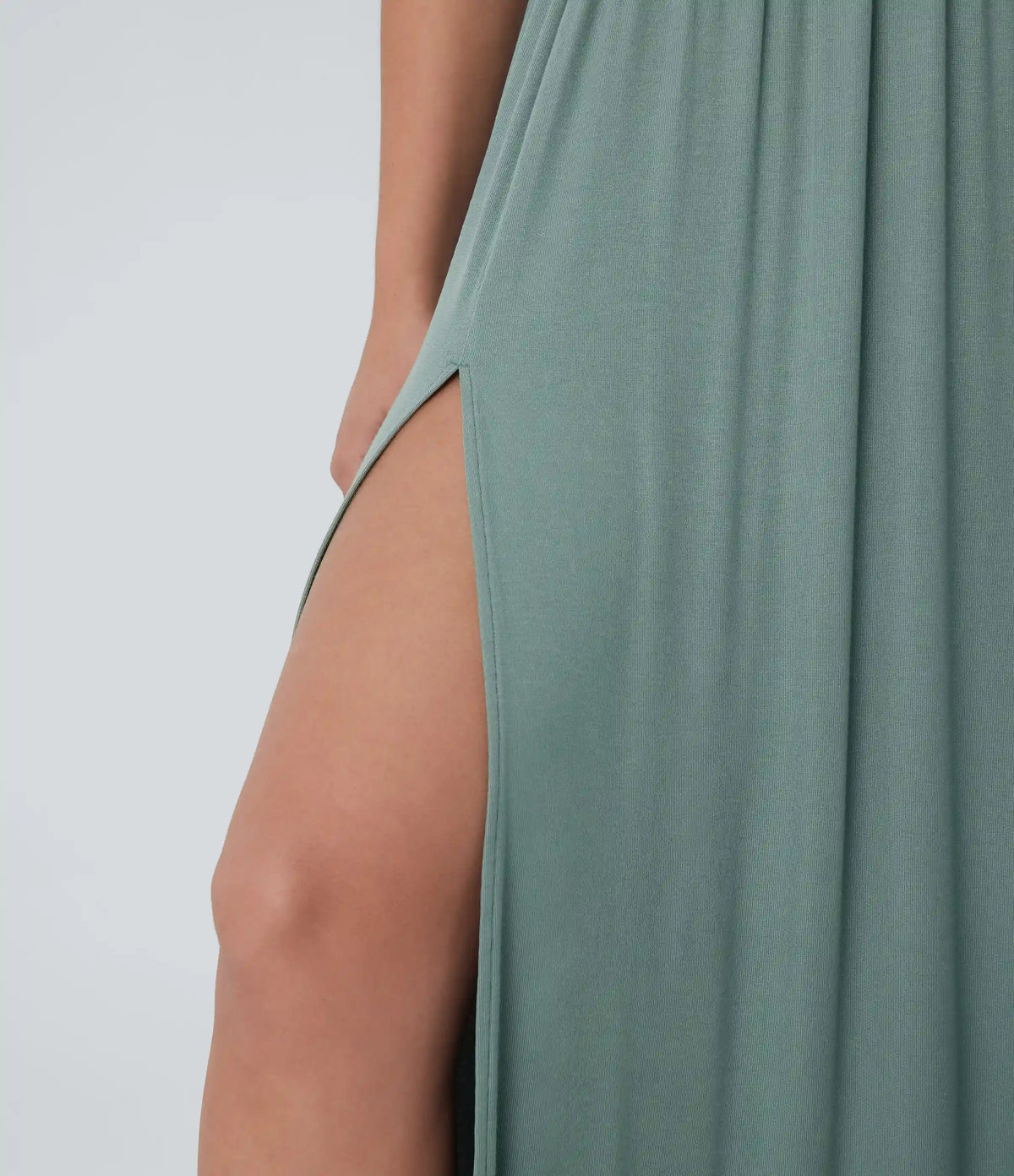 Ribbed Round Neck Racerback Flowy Maxi Casual Dress
