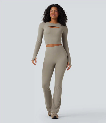SoftlyZero™ QuickDry Cut Out Long Sleeve Thumb Hole Cropped Yoga Sports Top