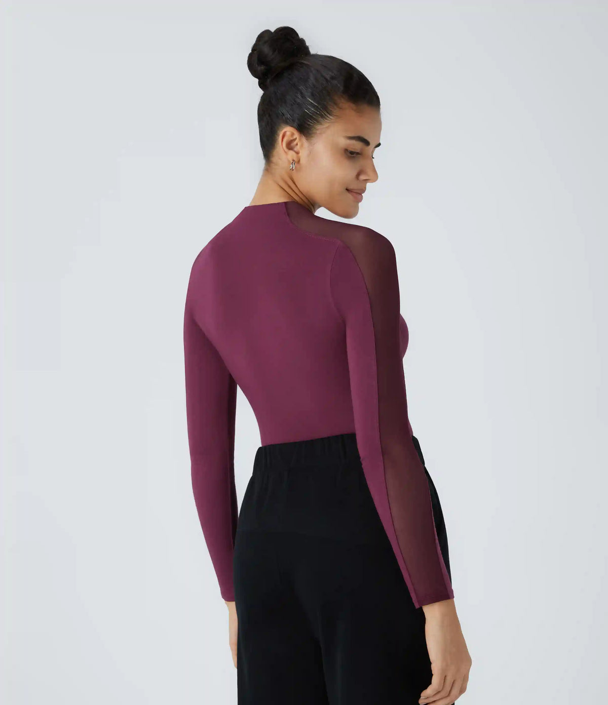 Stand Collar Raglan Long Sleeve Contrast Mesh Skinny Work Top