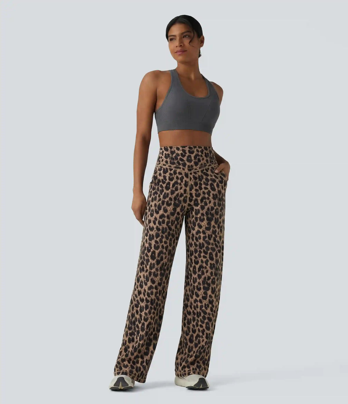 Halara UltraSculpt™ Leopard Print High Waisted Tummy Control Straight Leg Yoga Pants with Pockets