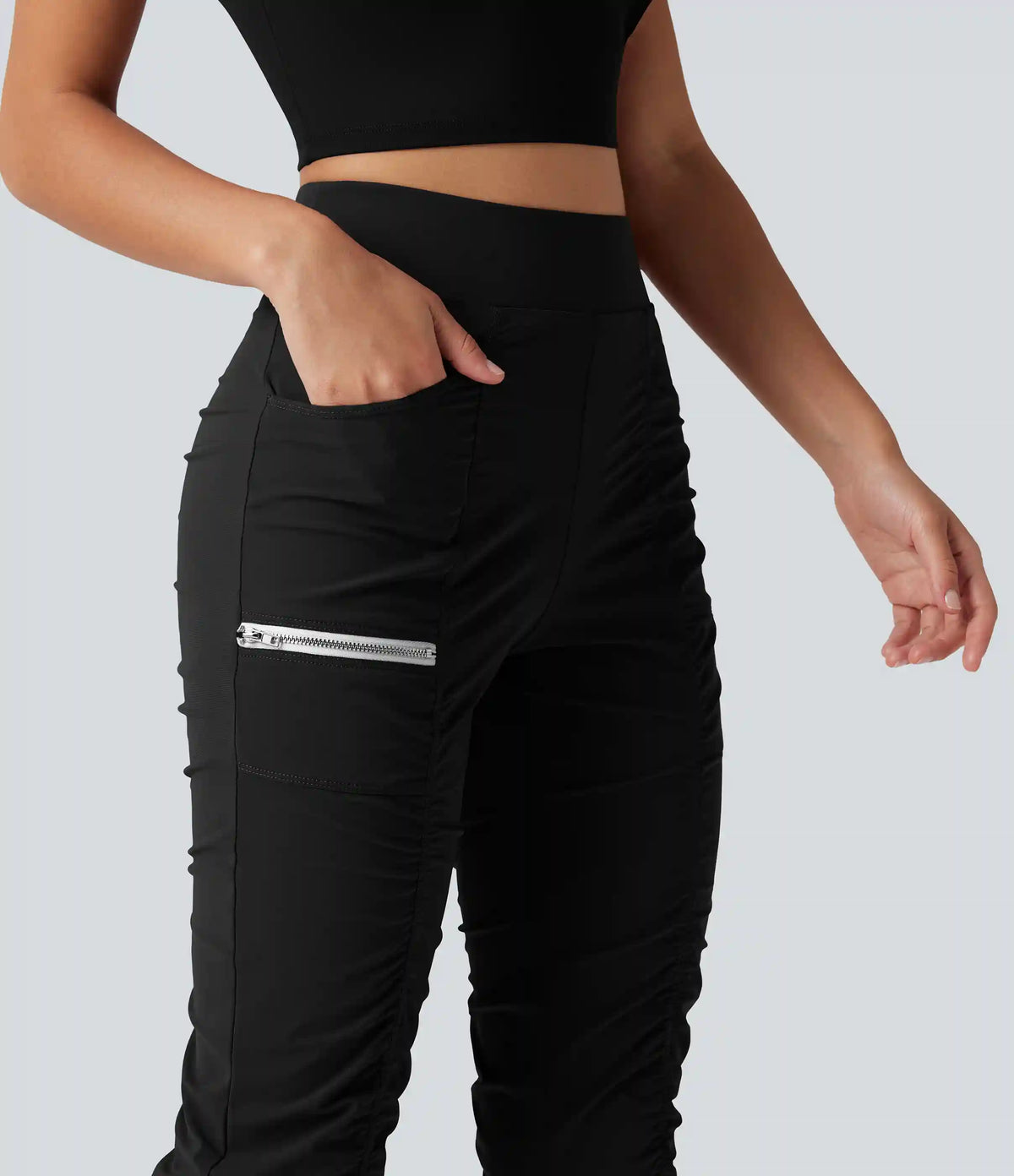 High-waisted Ruched Quick Dry Running Slim Pants with Pockets