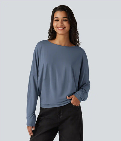 Round Neck Long Sleeve Relaxed Casual Top