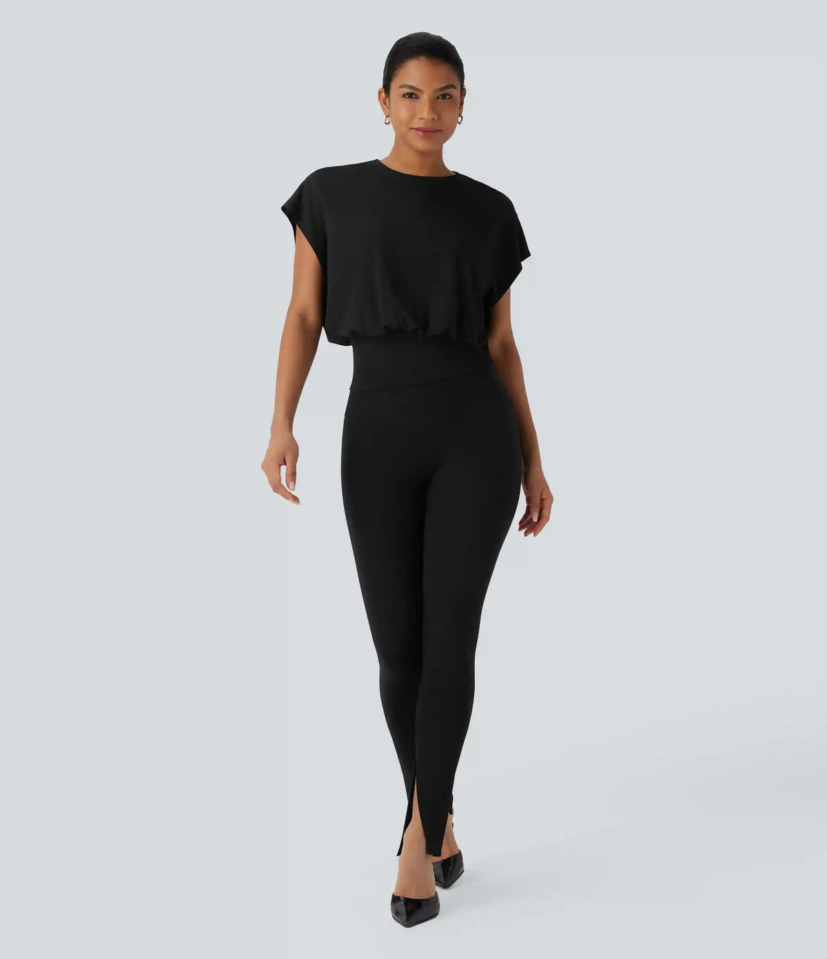 Round Neck Short Batwing Sleeve Work T-Shirt