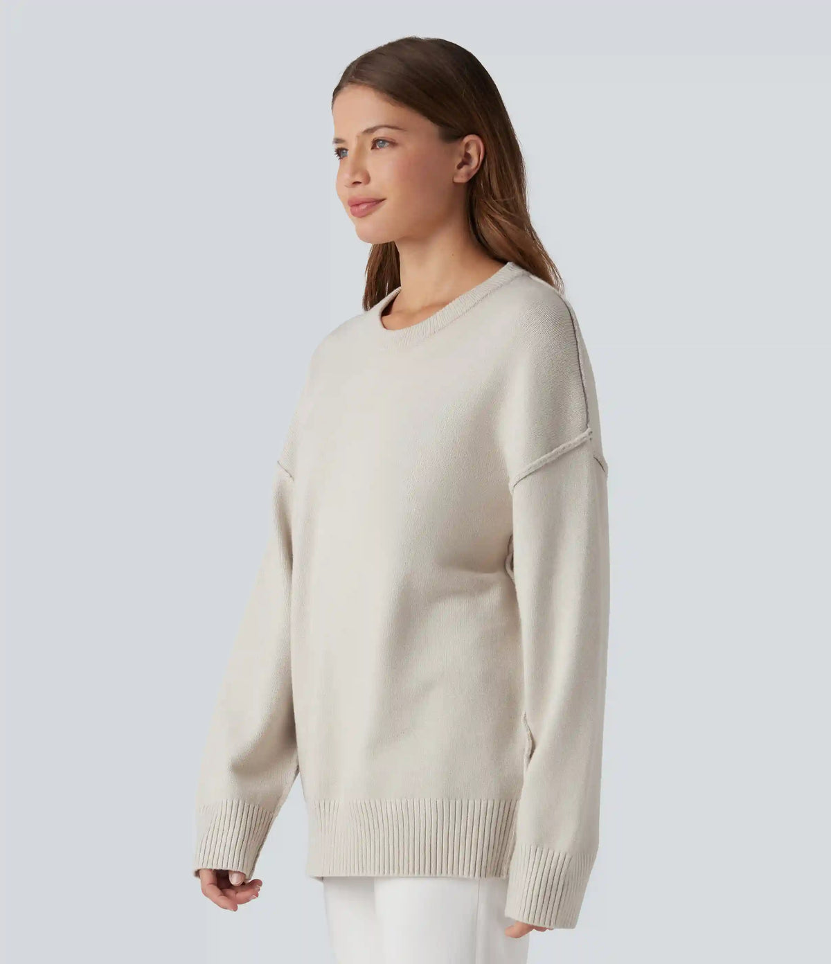 Round Neck Dropped Shoulder Long Sleeve Casual Sweater