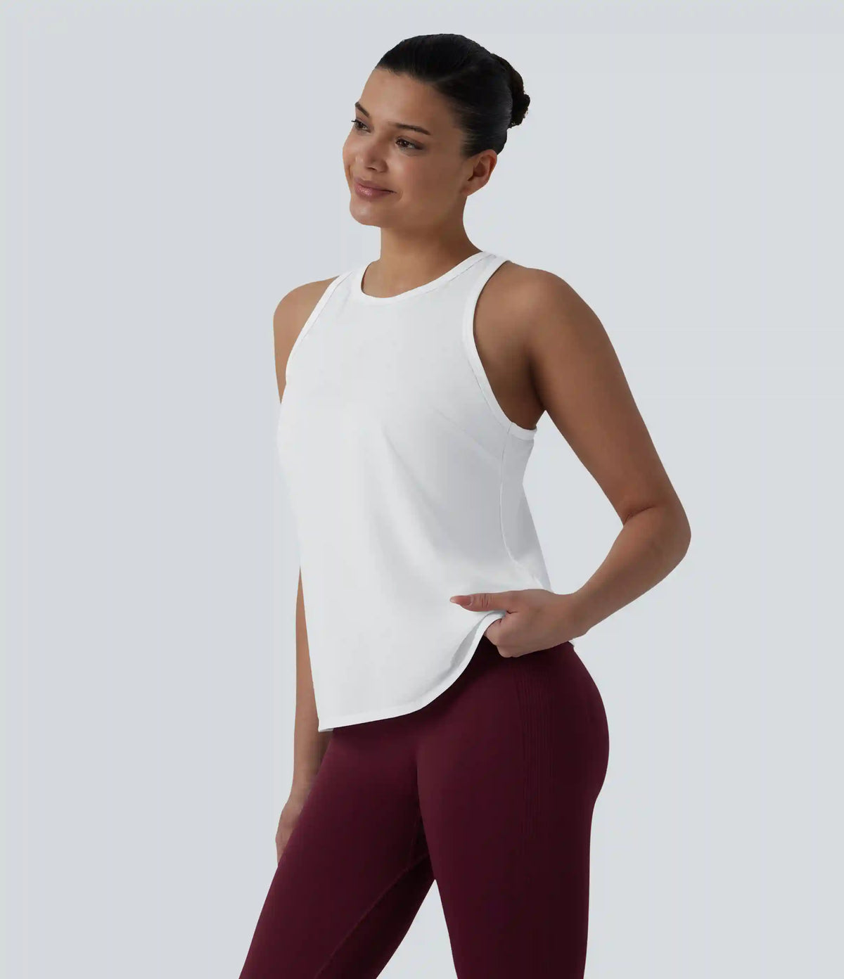Racerback Pleated Round Neck Quick Dry Yoga Tank Top