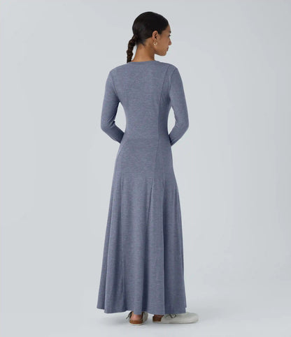 Henley Long Sleeve Flare Maxi Casual Dress