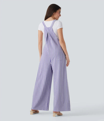 Pockets Stripe Waffle Overalls