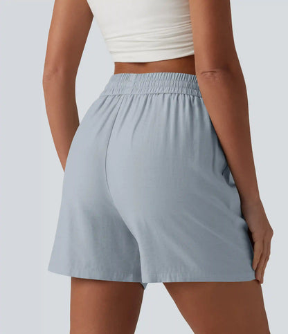 High Waisted Drawstring Casual Linen-Blend Baggy Shorts 5'' with Pockets