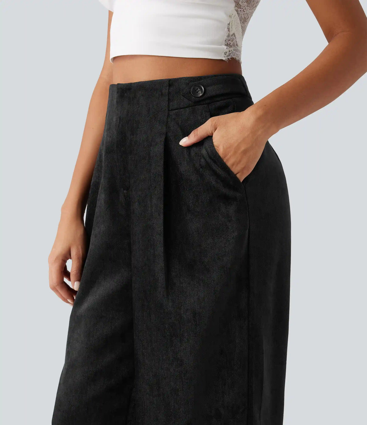 High Waisted Wide Leg Work Pants with Pockets
