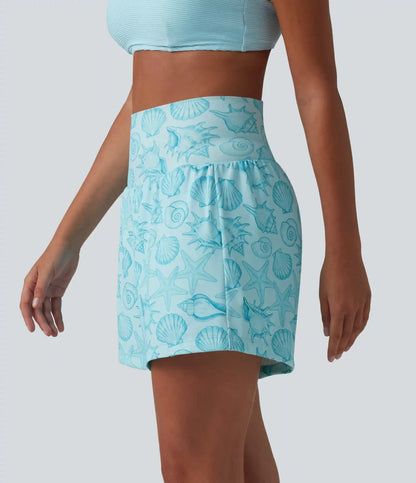 High Waisted 2-in-1 Seashell Shorts 5'' with Pockets