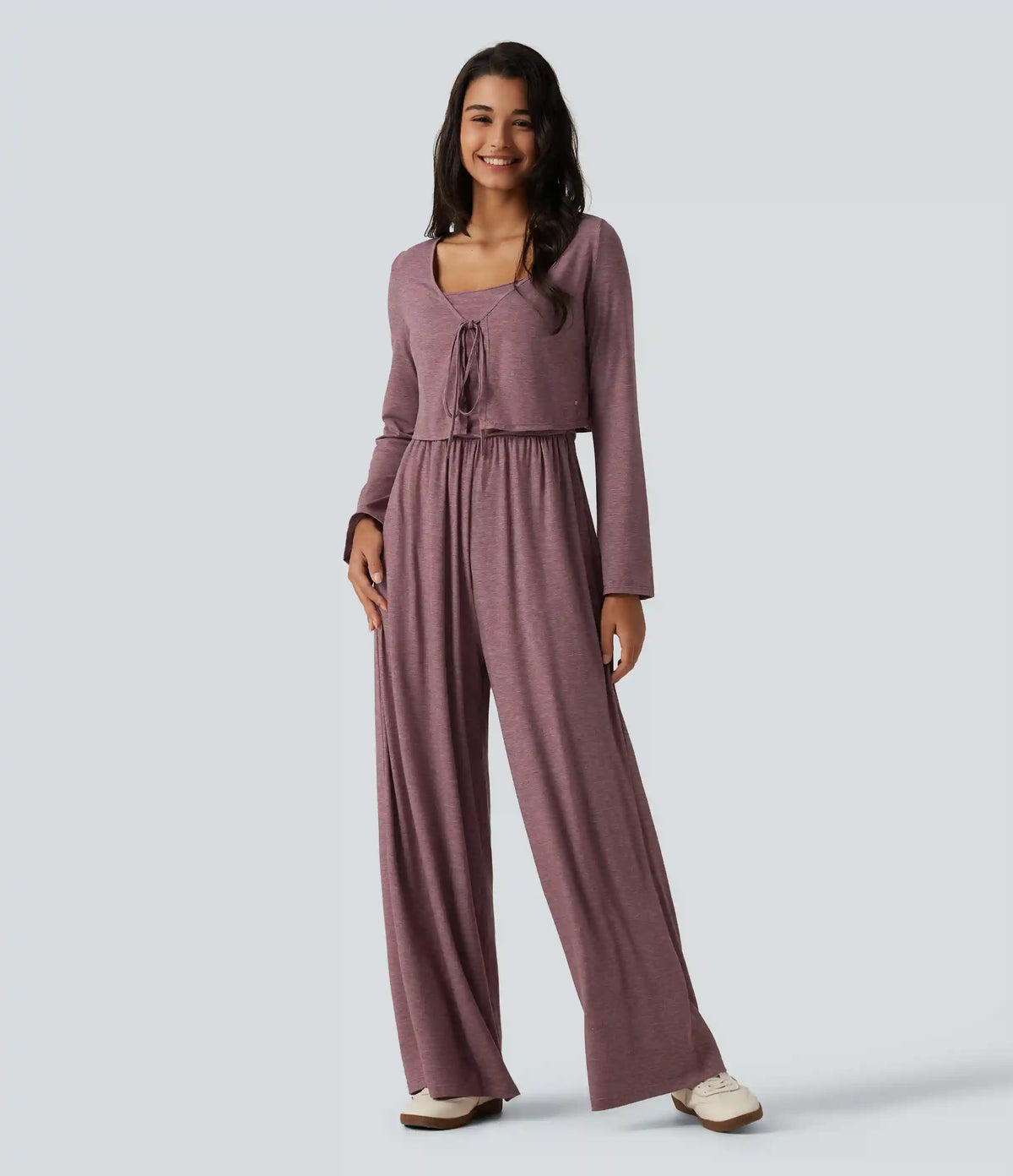 V Neck Tie Front Long Sleeve Casual Top