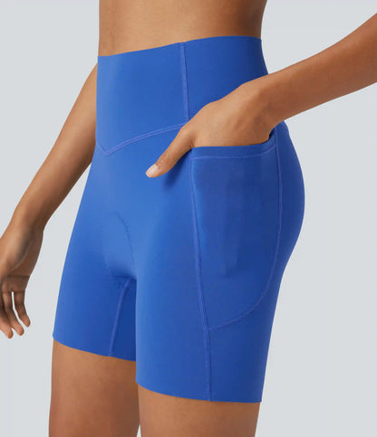 SpeedWave™ High Waisted Antislip Tummy Control Quick Dry Cycling Chamois Padded Biker Shorts 5'' with Pockets