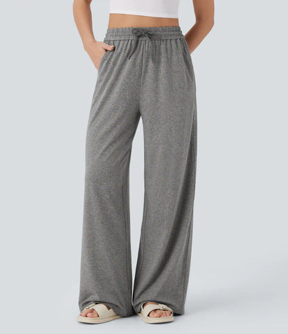 High Waisted Drawstring Pocket Wide Leg Baggy Casual Pants