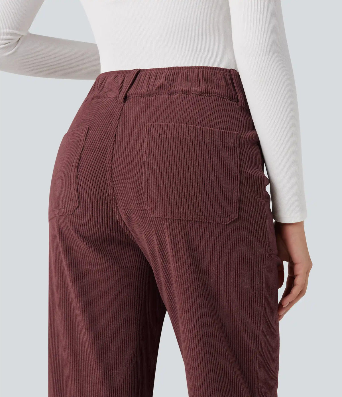 High Waisted Corduroy Casual Straight Leg Pants with Pockets