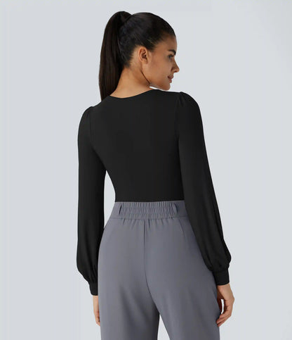 V Neck Long Sleeve Work Bodysuit
