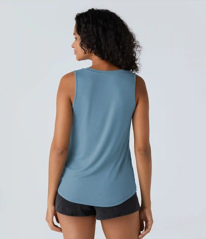 Ribbed Round Neck Basic Casual Tank Top
