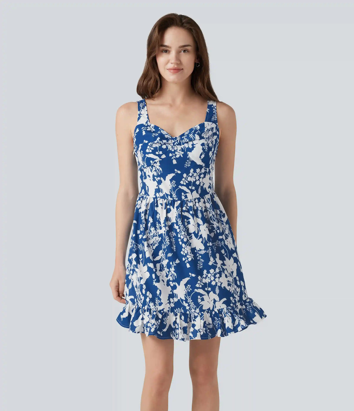 Sweetheart Neck Sleeveless Lace Up Floral Print Mini Dress