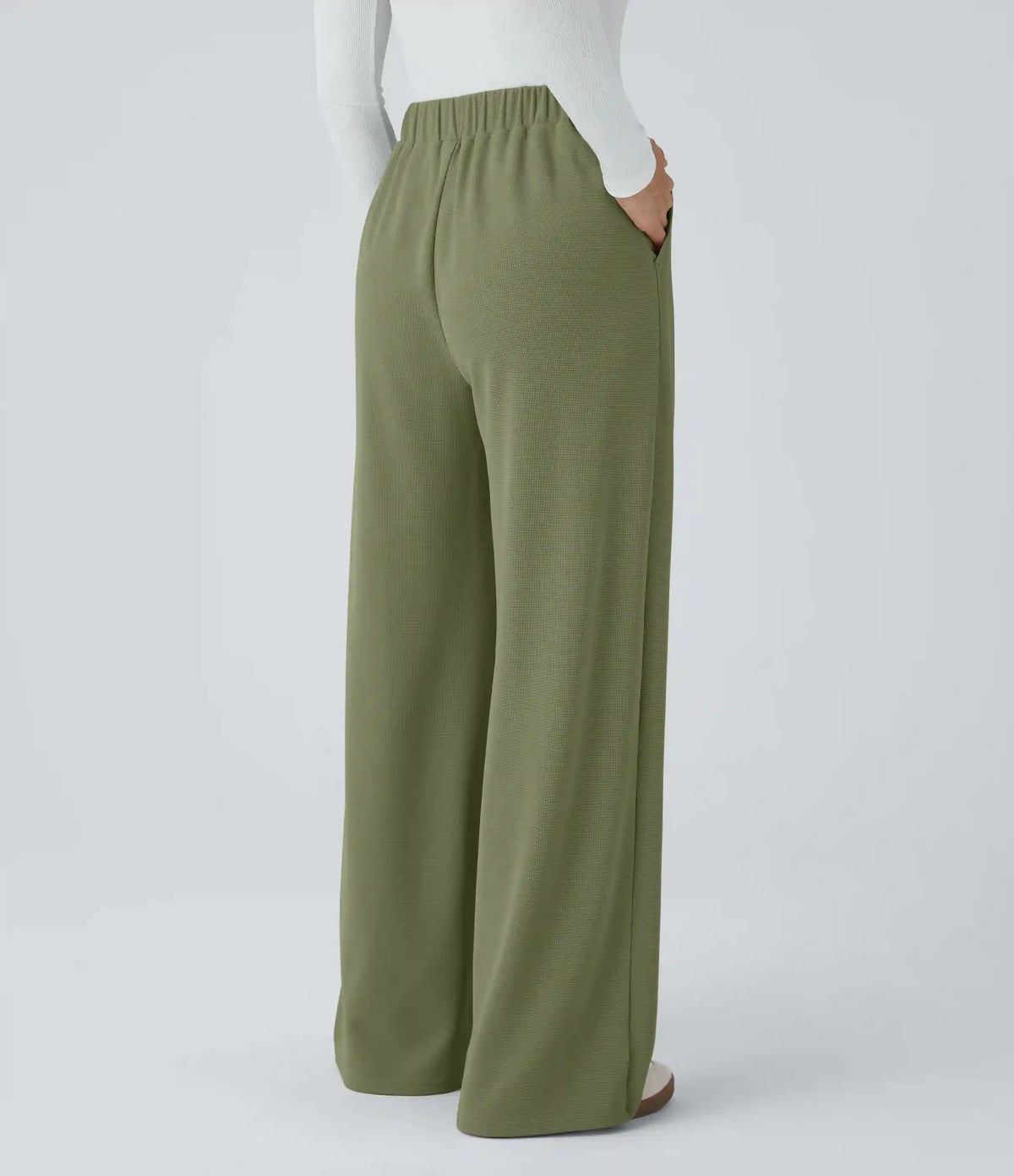 High Waisted Pocket Wide Leg Baggy Waffle Casual Pants