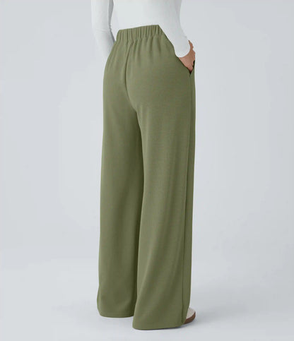 High Waisted Pocket Wide Leg Baggy Waffle Casual Pants