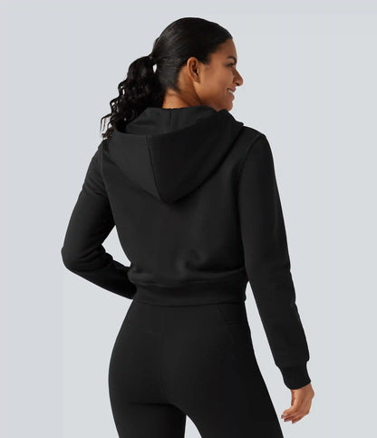 Hooded Long Sleeve Fleece Workout Jacket with Pockets