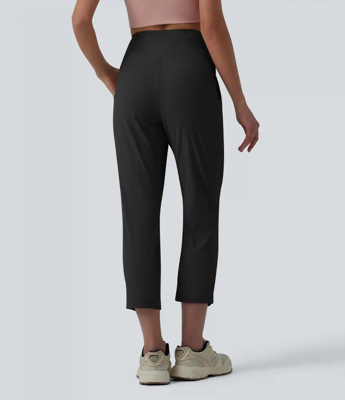 High Waisted Drawstring Ruched Running Cropped Joggers with Pockets