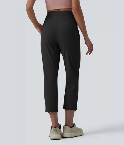 High Waisted Drawstring Ruched Running Cropped Joggers with Pockets