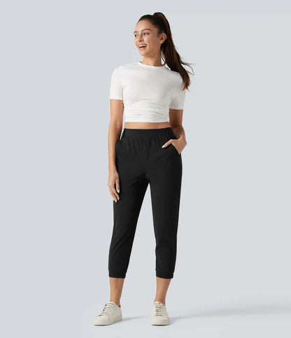 High Waisted Quick Dry Golf Cropped Joggers with Pockets