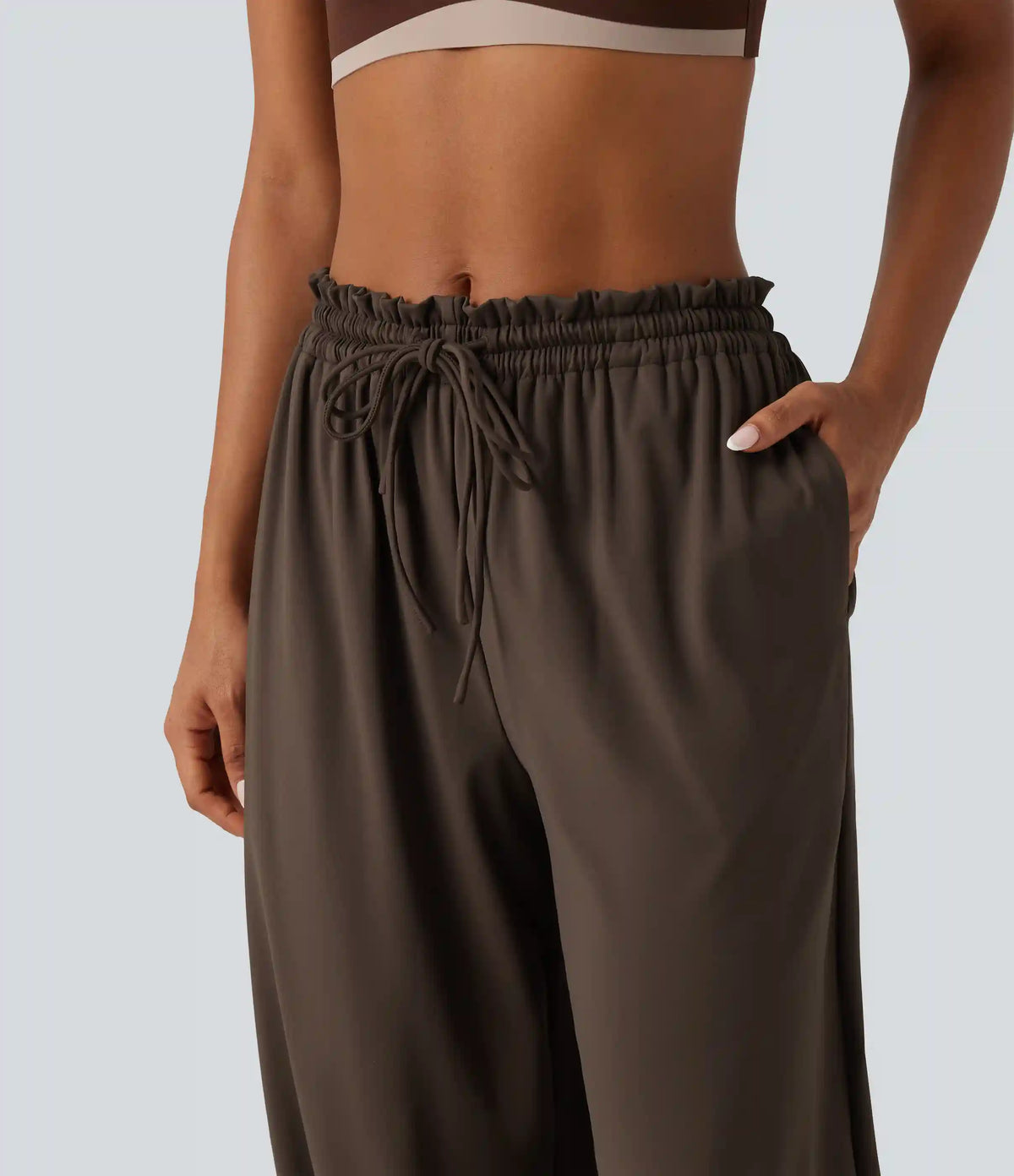 Mid Rise Drawstring Ruched Wrapped Yoga Joggers with Pockets