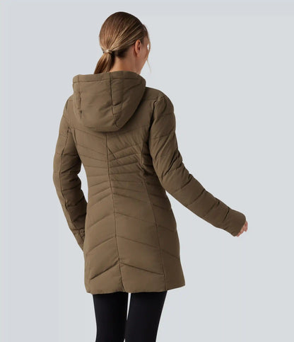 PuffFlex Hooded Longline Stretchy Casual Padded Jacket with Pockets